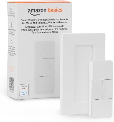 Picture of Amazon Basics Smart Dimmer Switch and Remote for Music and Routines, Works with Alexa Only, Compatible Echo Devices Required, Easy Setup, No Wiring Required, Handheld