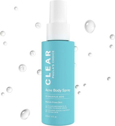 Picture of Paula's Choice CLEAR Salicylic Acid Exfoliating Body Acne Spray, 4 Fl Oz | Bacne Spray with 2% BHA, Back Acne Treatment for Clogged Pores, Blackheads & Breakouts, Alcohol-Free, Fragrance-Free