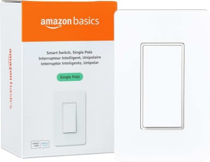 Picture of Amazon Basics Smart Light Switch, Single Pole, Works with Alexa Only, Voice Control, Schedule, 2.4 GHz Wi-Fi, No Hub Required, Easy to Install, White