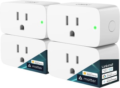 Picture of Linkind Matter Smart Plug, Work with Apple Home, Alexa, Siri, Google Home | Smart Outlet Timer & Schedule, Smart Home Automation, 15A/1800W, APP Remote Control, ETL Certified, 2.4G Wi-Fi Only, 4 Pack