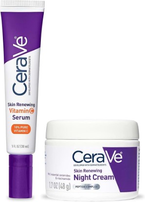 Picture of CeraVe Vitamin C Serum and Night Cream Skin Care Set, Travel Essentials | Brightens with Vitamin C Serum and Hydrates with Night Cream with Hyaluronic Acid and Peptides In a Travel Skin Care Set