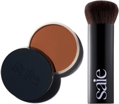 Picture of Saie Sun Melt Duo - The Big Brush - Soft, Multi-Use Liquid + Cream Makeup Brush With Synthetic Bristles Bundled With Sun Melt Bronzer in Tan Bronze - Buildable Cream Contour with Velvet Finish (1 oz)