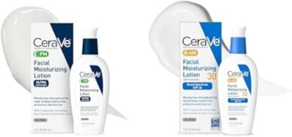 Picture of CeraVe PM Facial Moisturizing Lotion, 3 Ounce + CeraVe AM Facial Moisturizing Lotion with SPF 30 Bundle