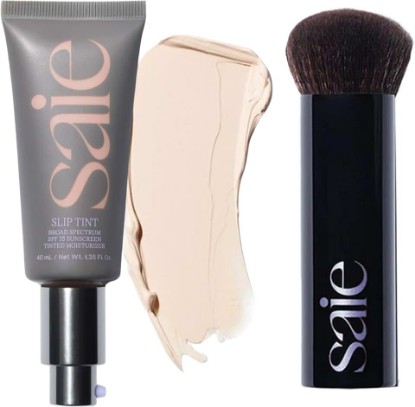 Picture of Saie Glow & Blend Duo - Slip Tint Tinted Moisturizer SPF 35 Shade One (1.35 oz), The Big Liquid Foundation Brush (1 Count), Hydrating Glow & Seamless Blending
