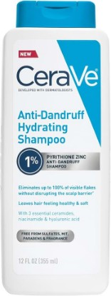 Picture of CeraVe Hydrating Anti Dandruff Shampoo, Itchy Scalp Treatment, 12oz | Helps Eliminate Flakes with 1% Pyrithione Zinc, Hyaluronic Acid, Niacinamide and Ceramides In A Sulfate Free Formula