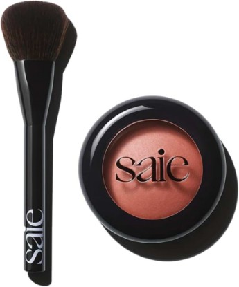 Picture of Saie Blush & Brush Duo - SuperSuede Baked Blush in Ciao (.01 oz) & Powder Blush Brush - Talc-Free, Moisturizing Blush with Vegan, Fluffy Brush for Seamless Application