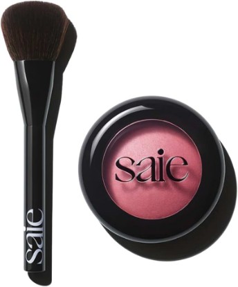 Picture of Saie Blush & Brush Duo - SuperSuede Baked Blush in Grazie (.01 oz) & Powder Blush Brush - Talc-Free, Moisturizing Blush with Vegan, Fluffy Brush for Seamless Application