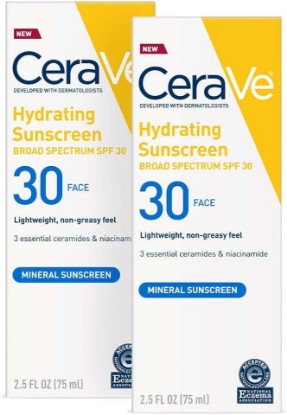 Picture of CeraVe 100% Mineral Sunscreen SPF 30 | Face Sunscreen With Zinc oxide & Titanium Dioxide for Sensitive Skin | 2.5 Fl Oz, Pack Of 2
