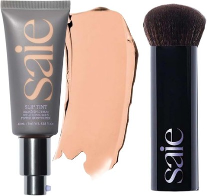 Picture of Saie Glow & Blend Duo - Slip Tint Tinted Moisturizer SPF 35 Shade Three + Half (1.35 oz), The Big Liquid Foundation Brush (1 Count), Hydrating Glow & Seamless Blending
