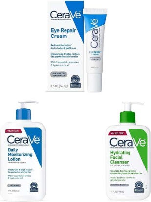 Picture of CeraVe Eye Repair Cream | Under Eye Cream| 0.5 Ounce & Daily Moisturizing Lotion | 19 Ounce & Hydrating Facial Cleanser | Moisturizing Non-Foaming Face Wash | 16 Fluid Ounce