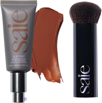 Picture of Saie Glow & Blend Duo - Slip Tint Tinted Moisturizer SPF 35 Shade Nine (1.35 oz), The Big Liquid Foundation Brush (1 Count), Hydrating Glow & Seamless Blending