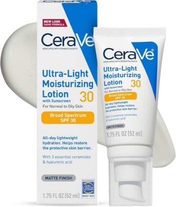 Picture of CeraVe Ultra-Light Moisturizing Lotion SPF 30, Sunscreen for Face, 1.7oz | Skin Care, Face Moisturizer, Hyaluronic Acid, Sunscreen Lotion, Facial Moisturizer, Oil Free, Matte Finish, Ceramides