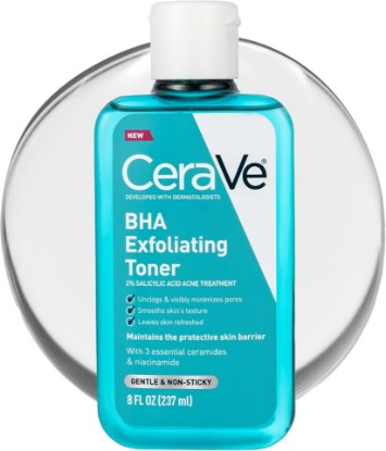 Picture of CeraVe BHA Exfoliating Facial Toner with Salicylic Acid & Niacinamide, 8oz | Hyaluronic Acid Skin Care Formula Acts As A Pore Minimizer For Face To Visibly Clear Blackheads and Smooth Texture