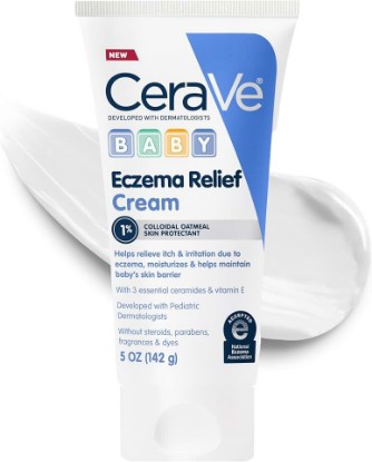 Picture of CeraVe Baby Eczema Relief Cream with 1% Colloidal Oatmeal & Vitamin E, 5oz | Baby Eczema Cream with Ceramides Helps Soothe and Calm Itchy Skin, Fragrance-Free, Developed with Pediatric Dermatologist