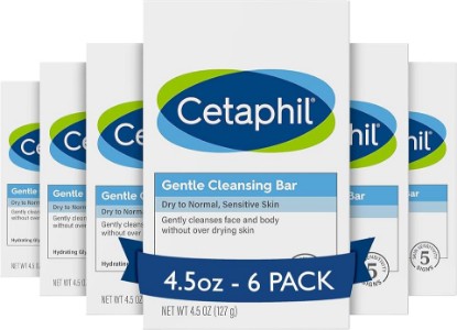 Picture of Cetaphil Gentle Cleansing Bar Soap, Sensitive & Dry Skin, 4.5oz, 6ct | Fragrance-Free, Dermatologist Recommended, Non-Comedogenic, Nourishes Dry Sensitive Skin, Face And Body, Bulk 6-Pack Value