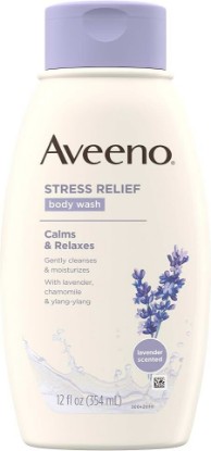 Picture of Aveeno Stress Relief Body Wash with Soothing Oat,Lavender, Chamomile & Ylang-Ylang Essential Oils, Hypoallergenic, Dye-Free & Soap-Free Calming Body Wash gentle on Sensitive Skin, 12 fl. oz(Pack of 2) [Amazon-developed Certification] Compact by Design