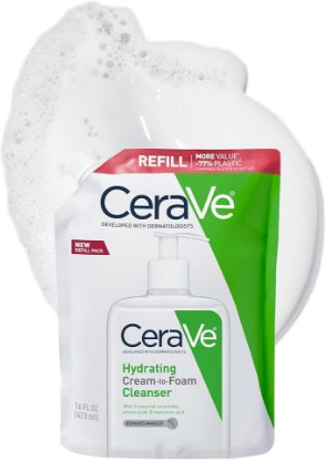 Picture of CeraVe Hydrating Cream To Foam Cleanser, Face Wash for Dry Skin,16oz Refill | Removes Makeup with Hyaluronic Acid In A Fragrance Free, Non-Comedogenic Formula For Normal To Dry Skin