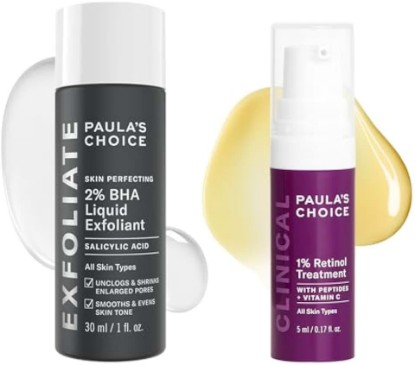 Picture of Paula's Choice Travel 2% BHA Liquid Exfoliant & 1% Retinol Treatment Cream | Clears Enlarged Pores & Smooths Wrinkles with Salicylic Acid & Retinol, Anti-Aging Care, Set of 2