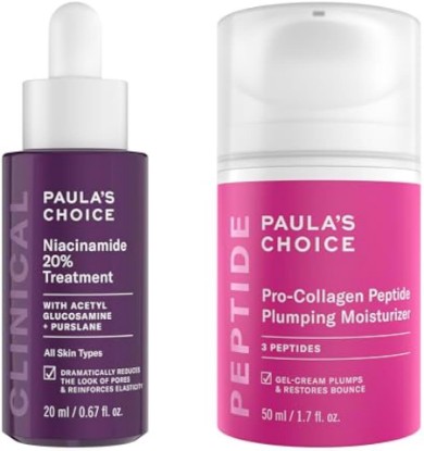 Picture of Paula's Choice Peptide Plumping Moisturizer & 20% Niacinamide Face Serum | Hydrates, Plumps & Minimizes Large Pores with Peptides & 20% Niacinamide, Fades Discoloration, Set of 2