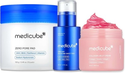 Picture of medicube Pore & Texture Care Trio, Zero Pore Pad, Exosome Shot, Jelly Cream | Zero Pore Pads, Zero Exosome Shot 7,500 Spicule Serum, Collagen Jelly Cream for Smoothing and Plumping, Korean Skincare Set