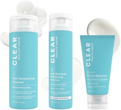 Picture of Paula's Choice CLEAR Regular Strength Acne Kit, 3-Piece Set | Treats Mild to Severe Acne with Cleanser, 2% Salicylic Acid Exfoliant & Moisturizer, Full Size, Fragrance-Free