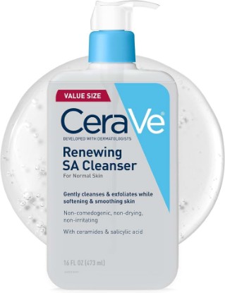 Picture of CeraVe Renewing Salicylic Acid Cleanser, BHA Exfoliating Face Wash, 16oz | Skin Care with Hyaluronic Acid & Niacinamide, Facial Cleanser, Face Cleanser, Ceramides, Fragrance Free, Non-Comedogenic