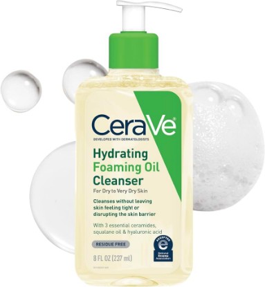 Picture of CeraVe Hydrating Foaming Oil Facial Cleanser with Hyaluronic Acid, 8oz | Squalane Face & Body Wash with Double-Cleansing Efficacy Removes Makeup without Residue, For Dry To Very Dry Skin