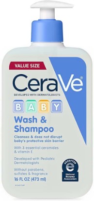 Picture of CeraVe Baby 2-in-1 Wash & Shampoo with Vitamin E for Hair & Skin, 16oz | Tear-Free Wash For Baby Hair and Skin with Vitamin E, Fragrance-Free, Paraben-Free, Dye-Free, Phthalates-Free, Sulfate-Free