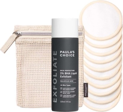 Picture of Paula's Choice 2% BHA Liquid Exfoliant & Reusable Cotton Bamboo Pads | Exfoliates & Removes Makeup with Salicylic Acid & Eco-Friendly Pads, Fragrance-Free, Set of 2