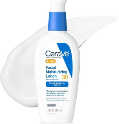 Picture of CeraVe AM Oil Face Moisturizer Lotion, Sunscreen for Face, SPF 30, 3oz | Skin Care with Hyaluronic Acid & Niacinamide, Oil-Free Moisturizer For Men & Women, Daily Non-Comedogenic Face Sunscreen