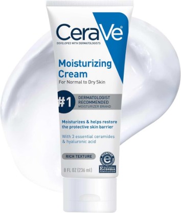 Picture of CeraVe Moisturizing Cream, Face Body Moisturizer, Normal to Dry Skin, 8 Fl Oz | Hyaluronic Acid For Instant Hydration, Skin Barrier Repair, Ceramide Moisturizer, Fragrance Free, Non-Comedogenic, Daily Use [Amazon-developed Certification] Compact by Design