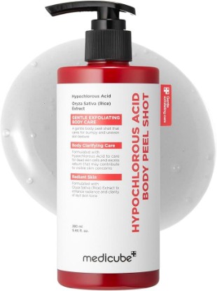 Picture of medicube Body Peel Shot with Hypochlorous Acid | Gentle Body Exfoliating for Dead Skin Cells & Uneven Texture - Rice Extract, Panthenol for Hydrating & Smoothing, 9.46 fl.oz