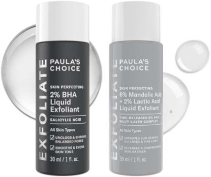 Picture of Paula's Choice 2% BHA & 6% Mandelic + 2% Lactic Acid AHA Travel Exfoliants | Gently Exfoliates Pores, Texture & Uneven Skin Tone with AHA & BHA Acids, Fragrance-Free