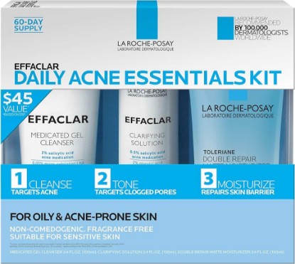 Picture of La Roche-Posay Effaclar Daily Acne Kit with Cleanser, Toner & Moisturizer | Salicylic acid acne cleanser, pore refining toner, and matte face moisturizer for oily and combination skin. Oil-free.