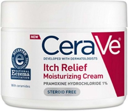 Picture of CeraVe Moisturizing Cream for Itch Relief, Anti Itch Cream, 12oz | Relieves Minor Skin Irritations, Sunburn and Bug Bites with Pramoxine Hydrochloride In A Fragrance Free Formula [Amazon-developed Certification] Compact by Design