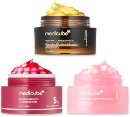 Picture of medicube Capsule Cream Trio - TXA, Deep Vitamin C, PDRN Capsule Cream | TXA, Vitamin C, PDRN for Skin Tone & Texture Care, Firming and Glow Care, Ultimate Korean Moisturizer Set, Perfect Gifts
