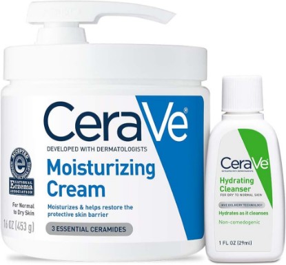 Picture of CeraVe Moisturizing Cream & Hydrating Facial Cleanser Set for Dry Skin | Travel Essentials Combo Pack with 1oz Cleanser and 16oz Cream with Pump For Dry Skin Relief Cradle to Cradle Certified