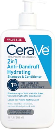 Picture of CeraVe 2 In 1 Hydrating Anti Dandruff Shampoo And Conditioner, 19 Fl Oz | 1% Pyrithione Zinc Dandruff Treatment Helps Eliminate Flakes and Relieve Itchy Scalp In a Sulfate-Free, Color-Safe Formula