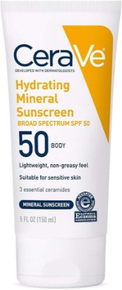 Picture of CeraVe Hydrating Mineral Sunscreen SPF 50 Face Sunscreen, Travel Size 2.5oz | Face Sunscreen with Zinc Oxide, Titanium Dioxide, Hyaluronic Acid, & Niacinamide For Broad Spectrum Protection