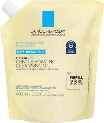 Picture of La Roche-Posay Lipikar AP+ Gentle Foaming Cleansing Oil, Refill, 13.52oz | Gentle oil cleanser for face and body with niacinamide. Fragrance free, soap free, and provides long-lasting hydration.