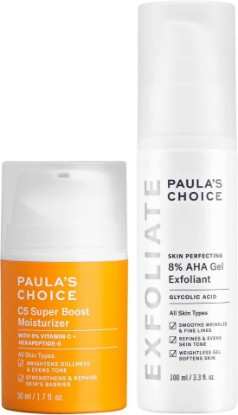 Picture of Paula's Choice 8% AHA Gel Exfoliant & C5 Vitamin C Moisturizer | Reduces Sun Damage, Discoloration & Uneven Tone with Glycolic Acid & 5% Vitamin C, Fragrance-Free, Set of 2
