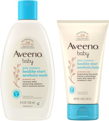 Picture of Bundle of Aveeno Baby Healthy Start Newborn Wash, Hypoallergenic Baby Body Wash with Prebiotic Oat, Fragrance-Free, 8 fl. oz + Newborn Balm, Baby Skin Balm with Prebiotic Oat , Fragrance-Free, 5 oz