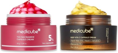 Picture of medicube Clear & Glow Capsule Duo - TXA and Deep Vitamin C Capsule Cream | Radiance Boosting and Firming Face Moisturizers that Help Clarify Uneven Skin Tone and Reveal a Smooth, Radiant Glow