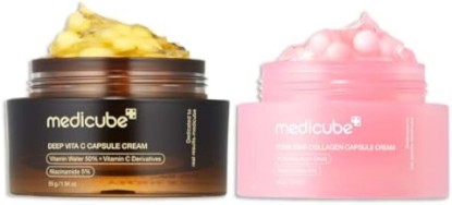 Picture of medicube Tone & Firm Moisturizer Duo - Deep Vitamin C & PDRN Capsule Cream | Deep Vitamin C Golden Capsule and Salmon DNA PDRN Pink Collagen Capsule for Uneven Skin Tone and Firming Care