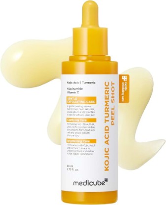 Picture of medicube Peel Shot with Kojic Acid Turmeric for Troubled Skin | Gentle Exfoliating Serum with BHA LHA PHA - Dead Skin Cells, Blackheads, Excess Sebum, For Dull & Rough Skin, 2.7 fl.oz