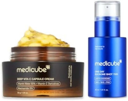 Picture of medicube Flawless Skin: Deep Vitamin C Golden Capsule Face Moisturizer and Zero Exosome Shot 7,500 PPM Spicule Facial Serum