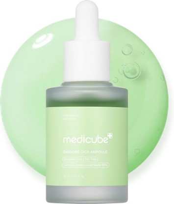 Picture of Medicube Exosome Cica Tea Tree Ampoule for Sensitive Skin with Centella Asiatica help reduce redness and breakouts. Low-irritating, Moisturizing & Soothing Serum | Korean Skincare | 30ml