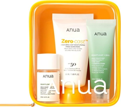 Picture of ANUA Sun-Ready Travel Kit | Zero-Cast Sunscreen & Cleansing oil & Face Wash. Korean Sunscreen with Mini Size Double Cleansing routine, Korean Skincare