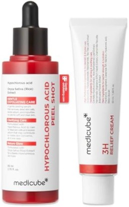 Picture of medicube Clear & Calm Skin Duo: Hypochlorous Acid Peel Shot and 3H Relief Cream | Gentle Exfoliating Serum for Dead Skin Cells and Calm with Daily Soothing Moisturizer | For Clearer, Smoother Skin