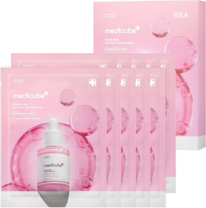 Picture of medicube PDRN Pink Peptide Ampoule Sheet Mask 10EA | Sheet Mask for Uneven Skin Tone Care - Glow & Hydration, Korean Skincare, 23ml x 10ea